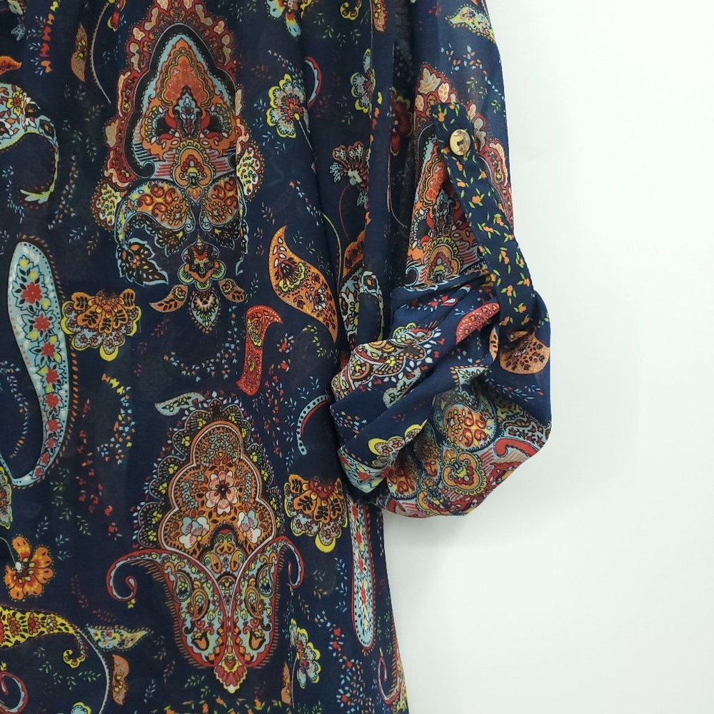 DR2 Vivid Tassel V Neck Paisley Long Sleeve Blouse - Picture 4 of 12